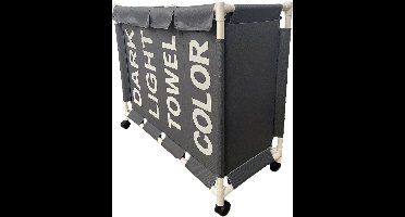 Lowander wasmand met deksel 120 liter - Wassorteerder met 4 vakken - Op wieltjes - Dark Light Towel Color - Wasverzamelaar met zwenkwielen - Grijs / Wit