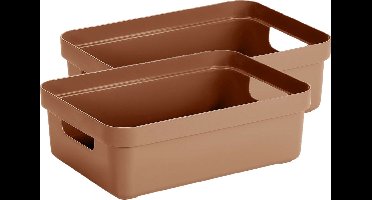 Sunware opbergbox Sigma - 4x - kunststof - 9 liter - terra - opberg dozen/bakken - opbergers - 35 x 24 x 12 cm