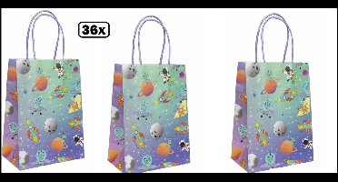 36x Koordtas Space 16cmx9cmx22cm - ruimtevaart - goodiebag|papieren|draagtas|tas|koord|festival|kado|themafeest|party|geschenken