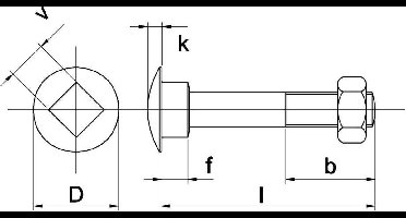 Slotbout M10x20mm Staal Verzinkt + moer - 100 stuks