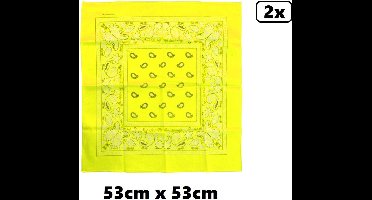 2x Zakdoek fluor geel met motief 53cm x 53cm - zakdoek bandana boeren carnaval feest sjaal festival themafeest