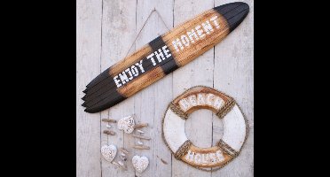 Migo Styling - Surfplank - Houten boei - Beach - Hart - Decoratie - Tuin - Bruin - Enjoy the moment - Ibiza