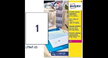 Stickers/etiketten Avery 210 x 297 mm Transparant 25 Lakens