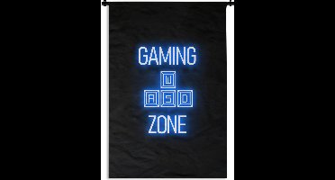 Wandkleed - Wanddoek - Gaming - Tekst - Gaming zone - Neon - Blauw - 120x180 cm - Wandtapijt