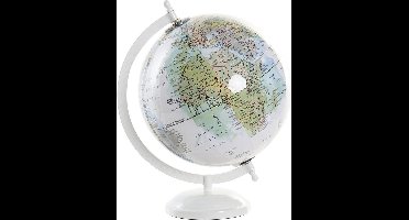 Items Deco Wereldbol/globe op voet - kunststof - wit - home decoratie artikel - D20 x H28 cm