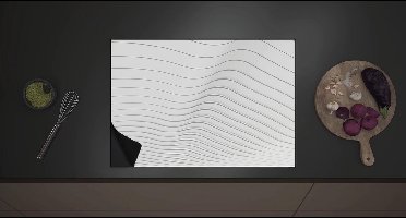 Inductie Beschermer - Golvende Lijnen op Witte Achtergrond - 70x52 cm - 2 mm Dik - Inductieplaat Beschermer met zwarte kern