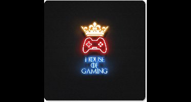 Muismat XXL 80x80 cm - Bureau onderlegger - Bureau mat Gaming quotes - Neon - House of gaming - Kroon - Tekst - Bureaumat - Gaming mousepad xl - Bureaulegger groot - Computer deskmat - Geschikt voor Gaming Muis en Gaming PC set-up