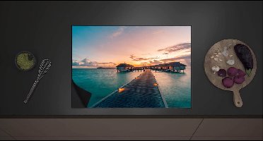 Inductieplaat Beschermer - Vlonder naar Luxe Rexorts op Tropisch Water - 70x52 cm - 2 mm Dik - Inductie Beschermer met zwarte kern