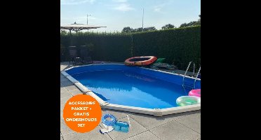 Interline zwembad Century 7,30m x 3,60m ovaal - Metaalwand zwembad - Op- en inbouw - Inclusief filterset (6m3/u)- Inclusief zwembadtrap - Gratis onderhoudsset