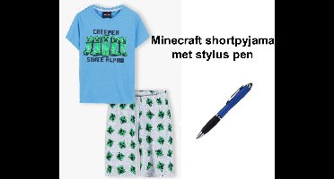 Minecraft Short Pyjama - Shortama - 100% Katoen. Maat 140 cm / 10 jaar - met 1 Stylus Pen.