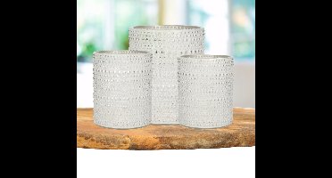 Countryfield Theelichthouders set - 3x - parel wit/goud - glas - luxe kaarsenhouders