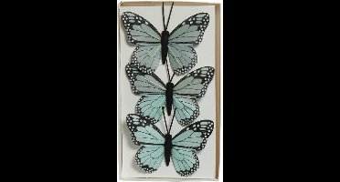 Decoris decoratie vlinders op draad - 3x - blauw - 8 x 6 cm