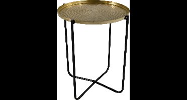 Lesli Living Bijzettafel/plantenstandaard - goud/zwart - rond - metaal - 50 cm