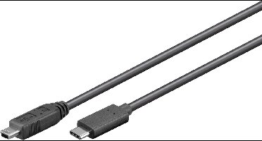 USB Mini B naar USB-C kabel - USB2.0 - tot 3A / zwart - 0,50 meter