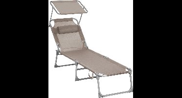 Malaga2 Ligstoel - inklapbaar ligstoel tuinligstoel - met hoofdsteun en zonnedak - rugleuning verstelbaar - licht - tot 150 kg belastbaar - tuin - balkon - taupe - 53 x 193 x 29,5 cm