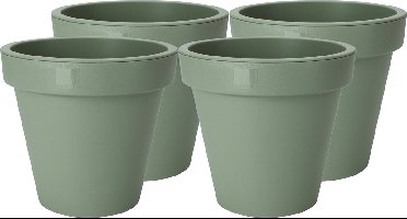 Pro Garden Plantenpot/bloempot Botanic - 4x - Tuin buiten - kunststof - groen - Dia 25 cm - rond