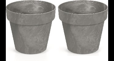 4x Kunststof bloempotten betonlook 17 cm lichtgrijs - Bloempotten/plantenpotten voor binnen en buiten