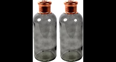 Countryfield Bloemenvaas Firm Bottle - 2x - transparant grijs/koper - glas - D11 x H27 cm