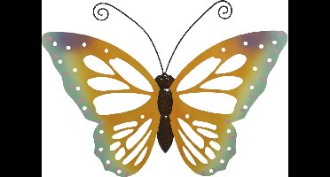 Decoris Grote muurvlinder - oranje - 51 x 38 cm - tuindecoratie - tuinvlinder