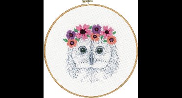 Vervaco - Borduur kit - Uiltje met bloemen - PN-0170664 - Borduren - Borduurpakket - Borduurpakket volwassenen