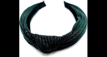 Diadeem zachte stof met knoop donkergroen breed