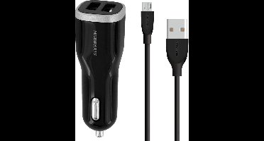 Mobiparts Car Charger Dual USB 24W/4.8A + Micro USB Kabel - Zwart