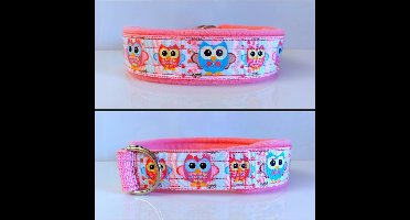 Sliphalsband - Maat L - 4 cm breed - Roze - Uiltjes - Halfcheck halsband - Halsband - Hondenhalsband - Sterke rassen