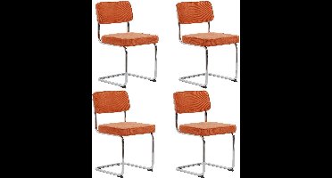 24Designs Jayson Stoel - Set Van 4 - Rib Stof Oranje - Chromen Sledeframe