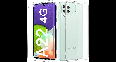 Hoesje Geschikt Voor Samsung Galaxy A22 4G Hoesje siliconen TPU - Hoesje Geschikt Voor Samsung Galaxy Galaxy A22 4G silicone hoesje transparent case + Galaxy A22 4G Screenprotector 3x Glazen