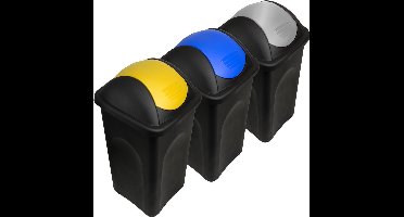 Afvalemmer met klapdeksel – 3 Stuks elk 60L – Geel Blauw Grijs