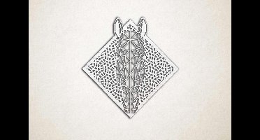 Line Art - Paard 2 met achtergrond - S - 46x45cm - EssenhoutWit - geometrische wanddecoratie