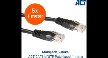 ACT - UTP Kabel Cat 6 – Netwerkkabel 1 meter – Multipack Ethernetkabel 5 stuks