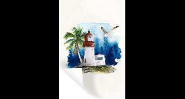 Muurstickers - Sticker Folie - Waterverf - Vuurtoren - Palmboom - 20x30 cm - Plakfolie - Muurstickers Kinderkamer - Zelfklevend Behang - Zelfklevend behangpapier - Stickerfolie