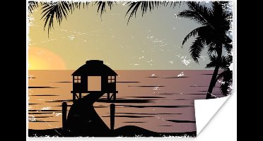 Poster Pier - Zee - Nacht - Zomer - 30x20 cm