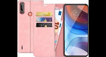 Just in Case hoesje geschikt voor Motorola Moto E7i Power - Hoesje met Pasjeshouder - Luxe Book Case - Roze