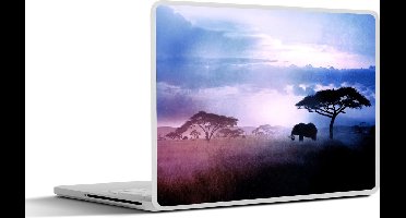 Laptop sticker - 14 inch - Olifant - Vintage - Blauw - 32x5x23x5cm - Laptopstickers - Laptop skin - Cover