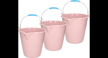 Plasticforte Emmer - 3x stuks - met schenktuit - 12L - oud roze - schoonmaakemmer