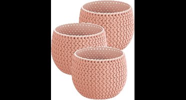 Set van 3x stuks plantenpotten/bloempotten kunststof dia 14.5 cm en hoogte 11 cm in het zalm roze voor binnen/buiten
