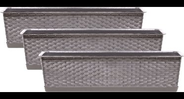 Prosperplast Ratolla plantenbak/bloembak - 3x - taupe - 12L - 70 x 17 x 15 cm - Met opvangschotel