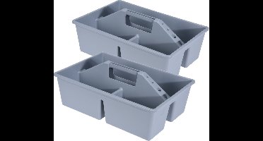 2x stuks gereedschap opbergbox/opbergdoos/mand grijs met handvat 39 x 26 x 12 cm kunststof - Sorteerbox met vakjesindeling