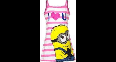 Minions Jurk - Roze - Spaghettibandjes - Maat 128 (8 jaar - 128 cm)