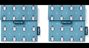 Snack'n'Go Icons Penguin - Herbruikbaar Boterhamzakje en Snackverpakking - Sluiting met klittenband - BPA-vrij - Waterdichte binnenlaag - Wasbaar tot 60°C - 2 stuks