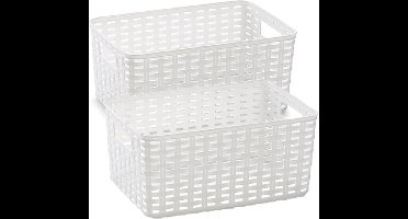 3x stuks rotan gevlochten opbergmand/opbergbox kunststof - Wit - 19 x 29 x 13 cm - Kast mandjes