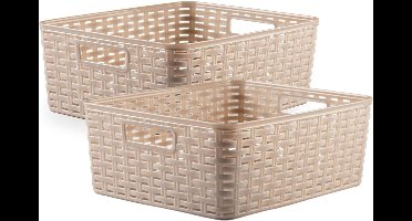 5x stuks rotan gevlochten opbergmand/opbergbox kunststof - Taupe - 28 x 36 x 13.5 cm - Kast mandjes