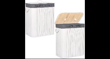 Springos Wasmand | 100L | Bamboe | Wit/Grijs