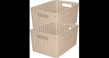 Plasticforte Opbergmand - 4x stuks - Kastmand - rotan kunststof - taupe - 10 Liter - 22 x 33 x 16 cm