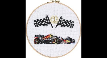 Pako Borduurpakket met telpatroon - Formule 1 race auto - 212.358 voorgesorteerd garen - Aida - 20 cm rond - DIY kit
