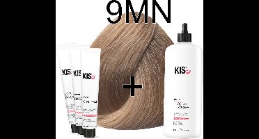 Kis KeraCream Color - 100ml - Haarverf Set - 9MN Zeer licht mat blond | KIS - (3 x haarverf & 1L waterstofperoxide)