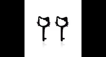 Gading® Oorknopjes - RVS dames Oorknoppen met kattenkop & sleutel- zwart-11mm*5mm