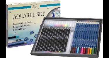 Nassau Fine Art Aquarelset Startersset | 12 Aquarelmarkers | 12 Aquarelpotloden & 1 Waterbrush | Aquarelleren voor kinderen en volwassenen